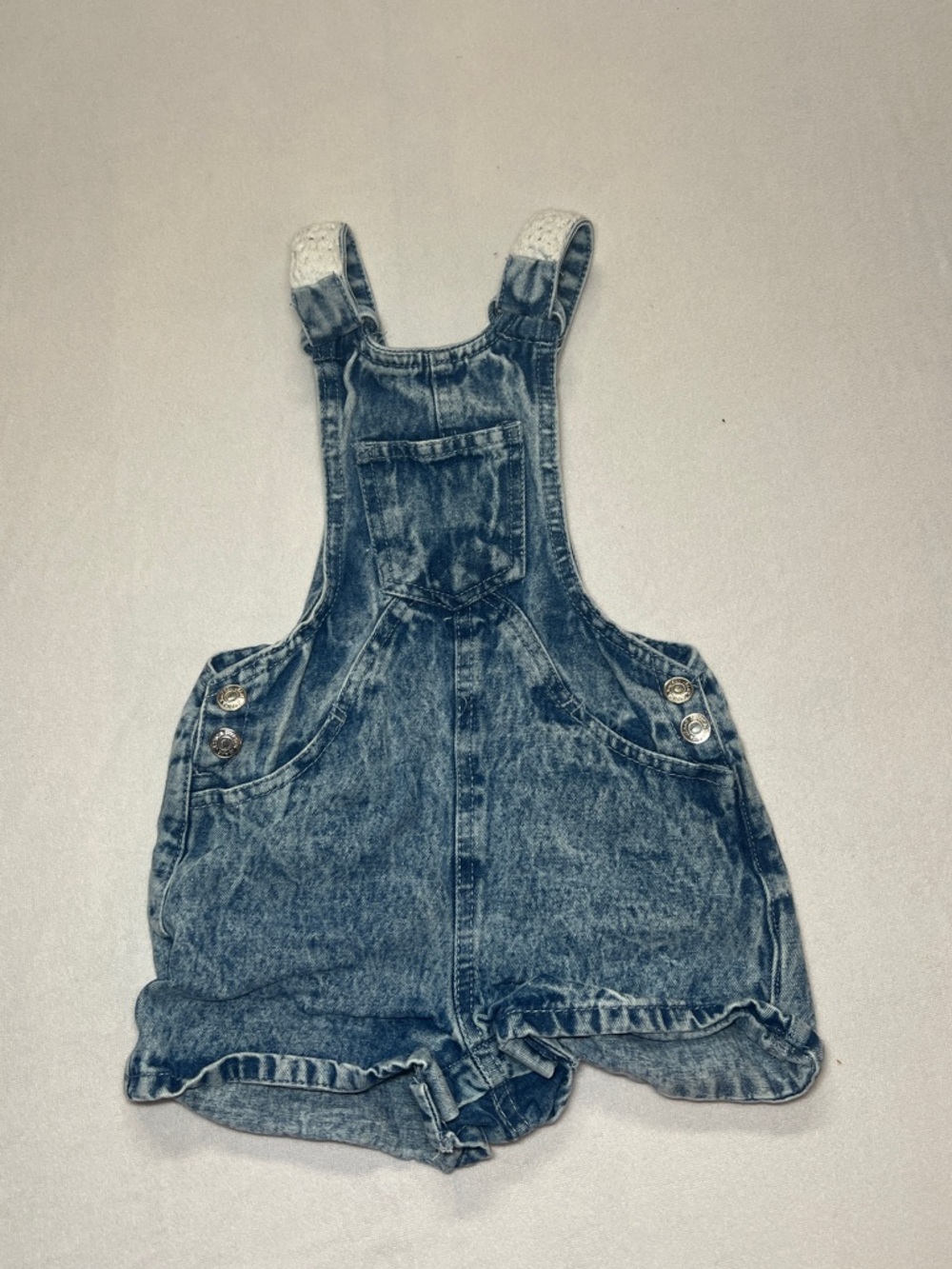 Jessica Simpson Acid Wash Denim Shortalls with crochet straps Size 24 Months